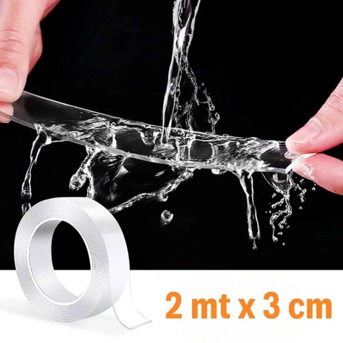 Biyomak® Ultra Güçlü Çift Taraflı 2 mt x 3 cm Çift Taraflı Nano Bant
