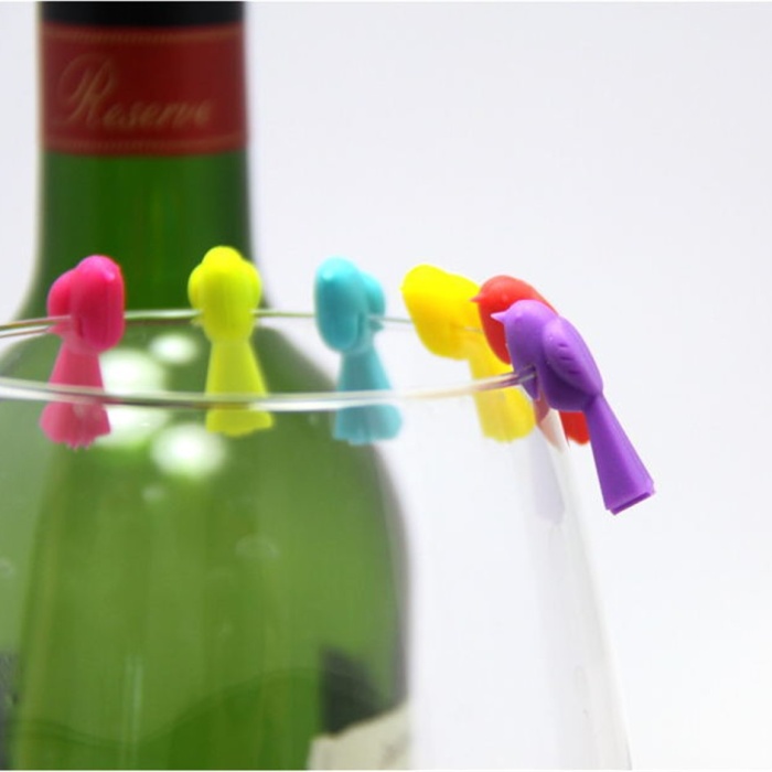 Biyomak® Rengarenk Silikon Kuşlu Bardak Ayırıcı İşaretleyici 6 lı Set