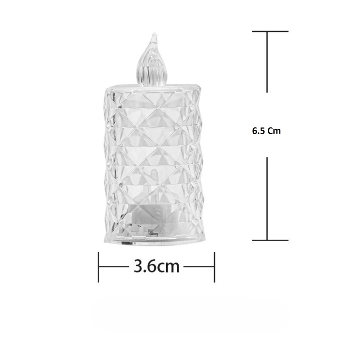 Biyomak® Led Mum Şeffaf Kristal LED Mum Pilli Alevsiz Çay Mumu Düğün Doğum Günü Ortam Işığı Midi