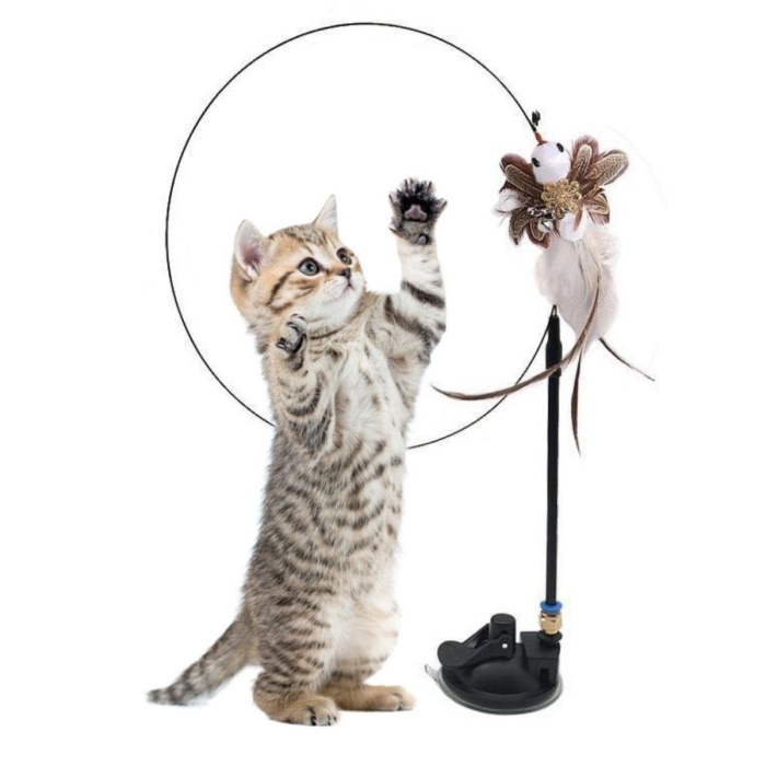 ® Vantuzlu Tüylü Zilli Olta Kedi Oyuncağı 2 Oltalı