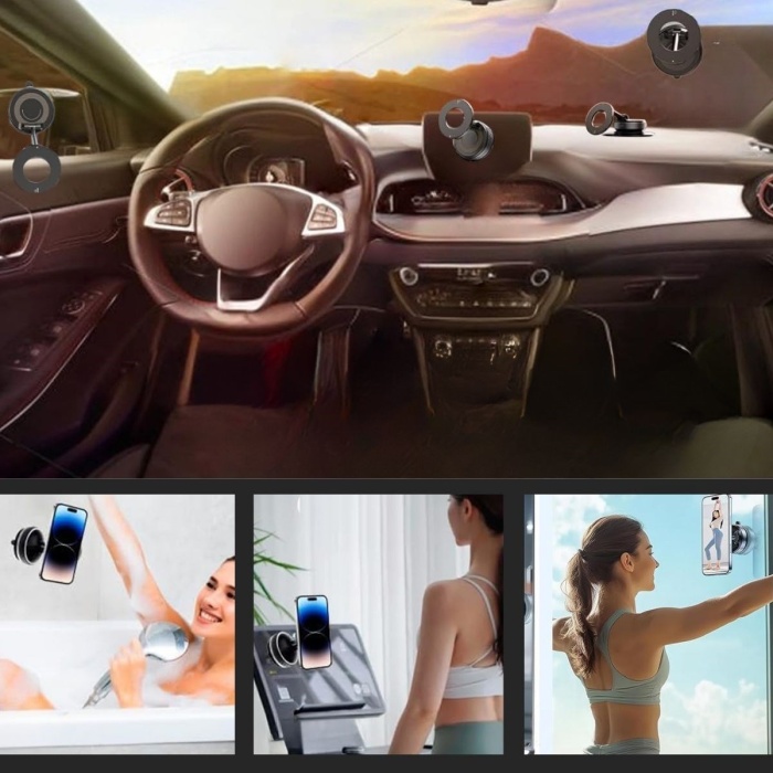 ® 360° Döner Başlıklı Vakumlu Emişli Manyetik Telefon Tutucu – Güçlü Mıknatıslı, İz Bırakmaz