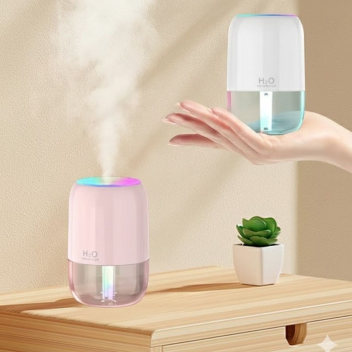 ® H2O Model Şeffaf Hazneli Hava Nemlendirici-Ultrasonik Soğuk Buhar Makinesi, LED Işıklı Masaüstü Oda Nemlendirici