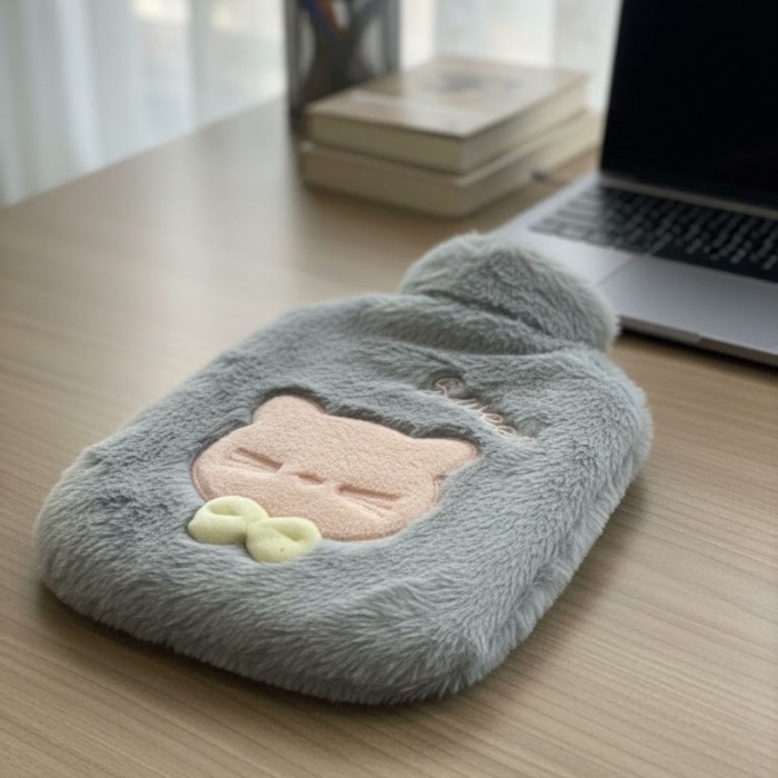 ® Papyonlu Kedi Figürlü Peluş Sıcak Su Torbası 1 Lt – Yumuşak Kılıf, Uzun Süre Sıcak Tutan Termal Su Torbası
