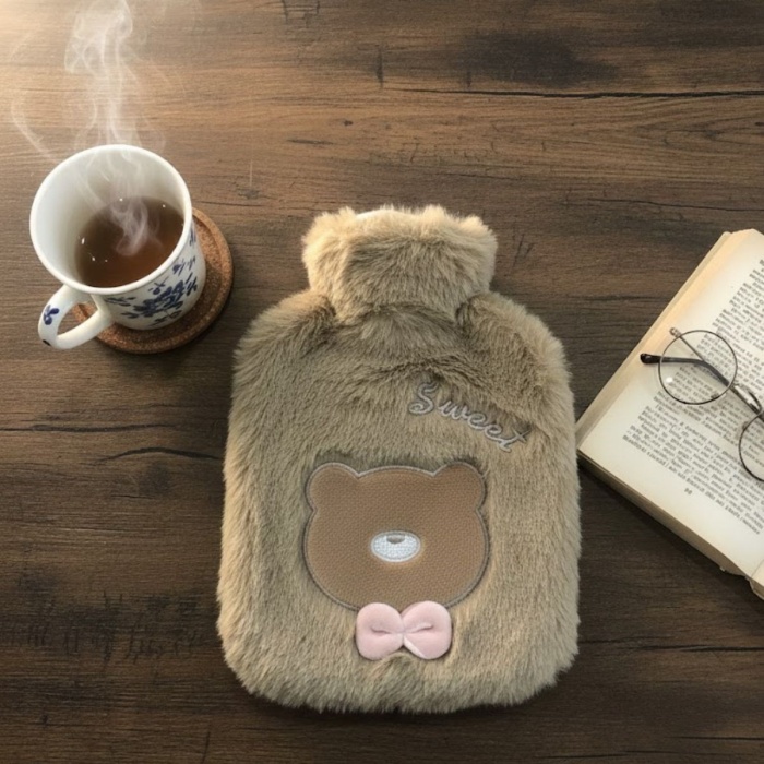 ® Papyonlu Ayıcıklı Kahverengi Figürlü Peluş Sıcak Su Torbası 1 Lt – Yumuşak Kılıf, Uzun Süre Sıcak Tutan Termal Su Torbası