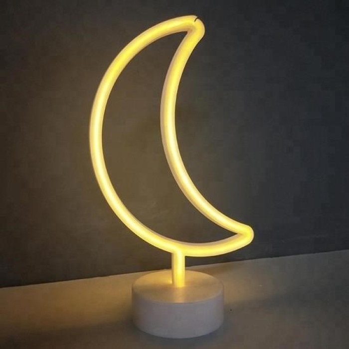 ® Dekoratif Pilli Ay Tasarımlı 3D Neon Led Masa Ve Gece Lambası