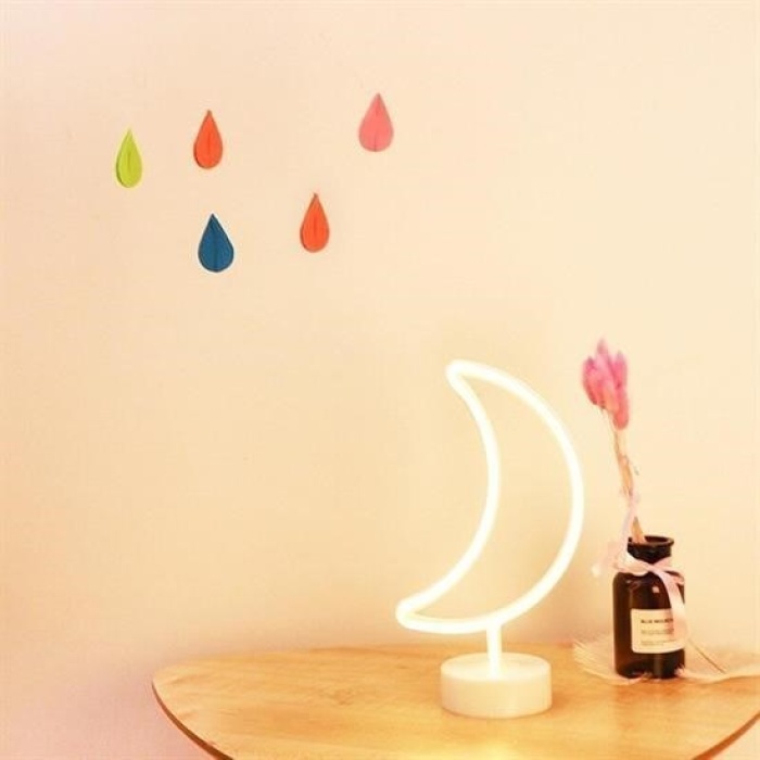 ® Dekoratif Pilli Ay Tasarımlı 3D Neon Led Masa Ve Gece Lambası