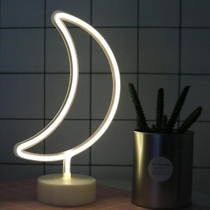 ® Dekoratif Pilli Ay Tasarımlı 3D Neon Led Masa Ve Gece Lambası