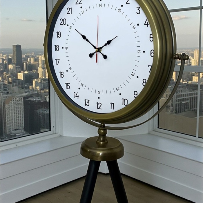 ® Eskitme 24 Saat Göstergeli Özel Tasarım Tripod Ayaklı Saat