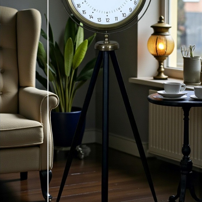 ® Eskitme 24 Saat Göstergeli Özel Tasarım Tripod Ayaklı Saat