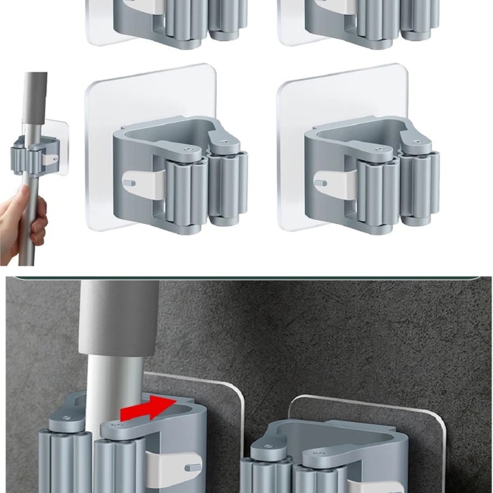 ® 4 Lü Kelebek Yapışkanlı Mop Fırça Çekpas Sap Tutucu Organizer Banyo Düzenleyici