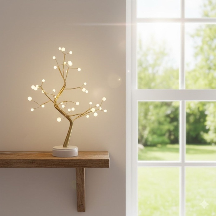 ® Masaüstü Boncuklu Şarjlı Ağaç Lamba 3 Kademeli Dokunmatik Işık Dekoratif LED Masaüstü Ortam Aydınlatması