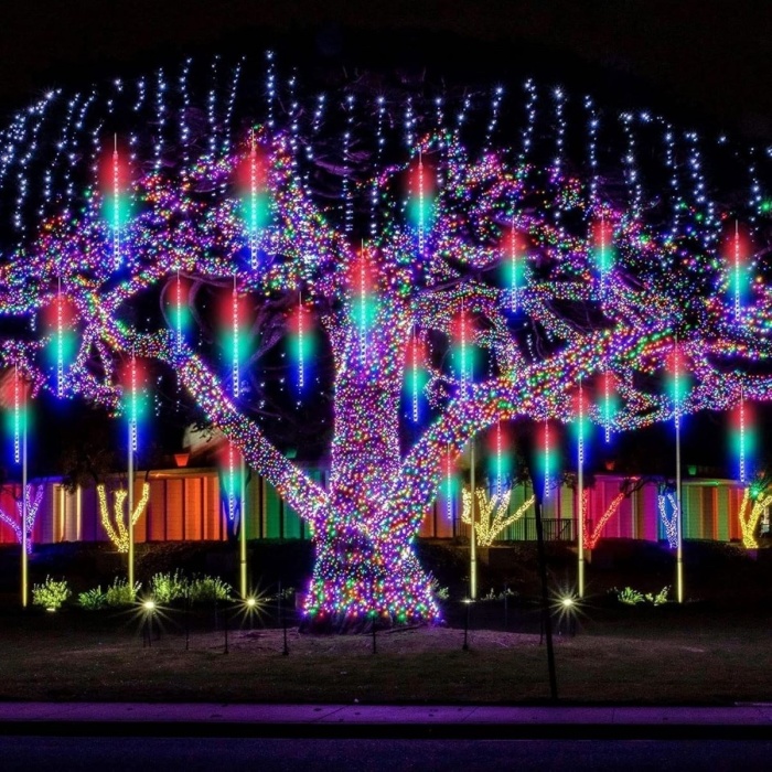® 10lu 45 CM Uzunluğunda Plastik Meteor 2m Kablo LED USB RGB Ağaç Işığı Renk Değiştiren Asmalı Dekoratif Bahçe ve Dış Mekan Aydınlatması