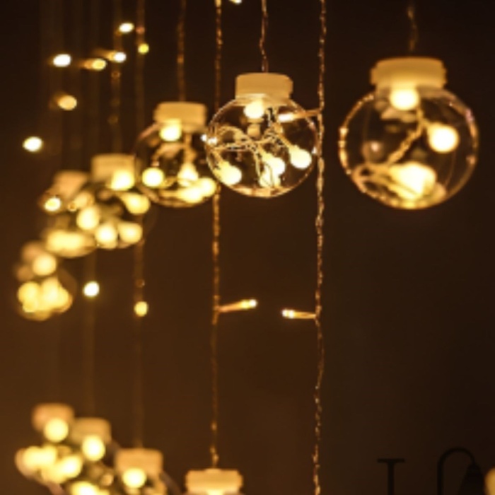 ® 10 Sarkıtlı Kumandalı Dekoratif Top İçi Mini Toplu LED Günışığı Rengi Dekoratif Aydınlatma