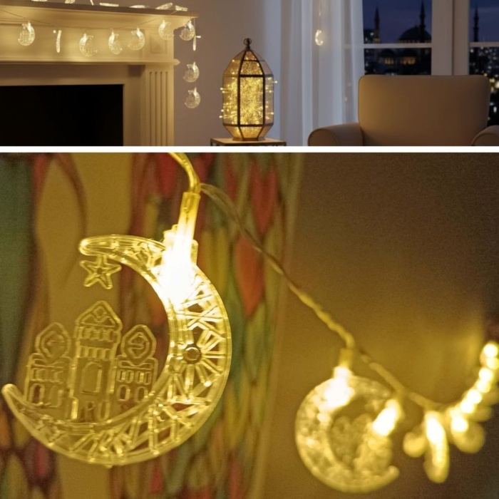 ® Hilal ve Cami Şekilli 3.5 Metre USB LED Işık 20 LED’li Dekoratif Ramazan Dekorasyonu ve Ortam Aydınlatması