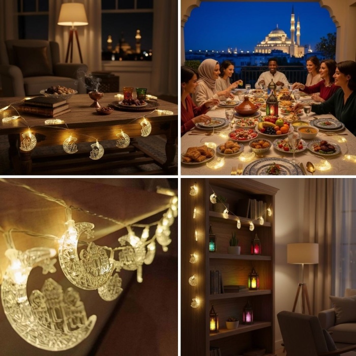 ® Hilal ve Cami Şekilli 3.5 Metre USB LED Işık 20 LED’li Dekoratif Ramazan Dekorasyonu ve Ortam Aydınlatması