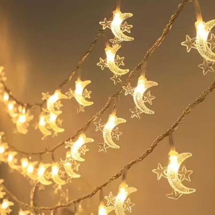 ® Hilal ve 3 Mini Yıldız Şekilli 3.5 Metre USB LED Işık – 20 LED’li Dekoratif Ramazan Dekorasyonu ve Ortam Aydınlatması