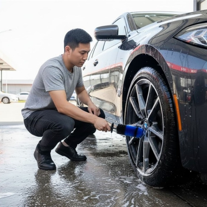 ® Ergonomik Saplı Jant ve Lastik Temizleme Fırçası – Araç Detay Temizliği İçin Güçlü Kıllı Detay Fırçası