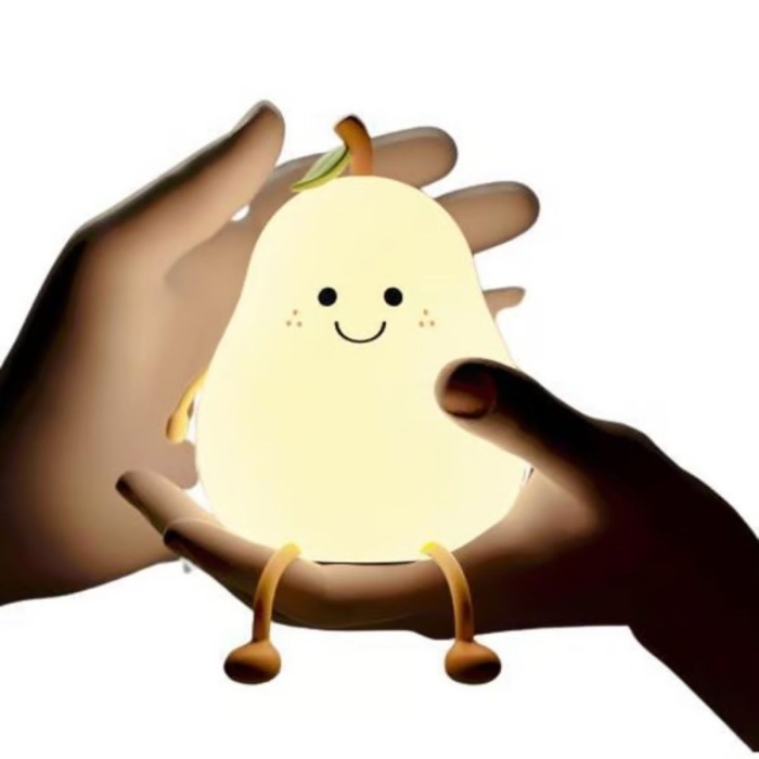 ® 5 Farklı Renk Modlu Armut Figürlü Pofuduk LED Gece Lambası–Yumuşak Dokulu Çocuk Odası ve Dekoratif Şarjlı Ortam Işığı