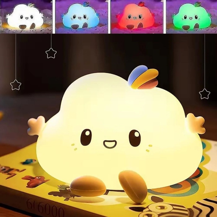 ® 5 Farklı Renk Modlu Bulut Figürlü Pofuduk LED Gece Lambası–Yumuşak Dokulu Çocuk Odası ve Dekoratif Şarjlı Ortam Işığı