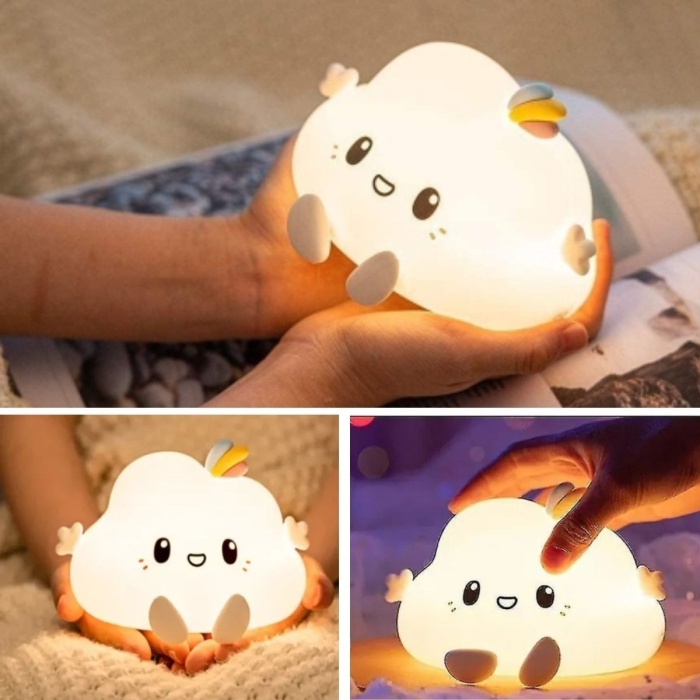 ® 5 Farklı Renk Modlu Bulut Figürlü Pofuduk LED Gece Lambası–Yumuşak Dokulu Çocuk Odası ve Dekoratif Şarjlı Ortam Işığı