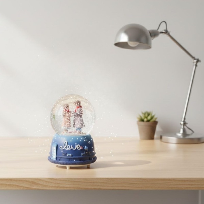 ® Pilli Işıklı Müzikli Kar Küresi–El Ele Sevgili Figürlü Eğlenceli Masaüstü Biblo, LED Aydınlatmalı Dekoratif Hediyelik Kar Küresi