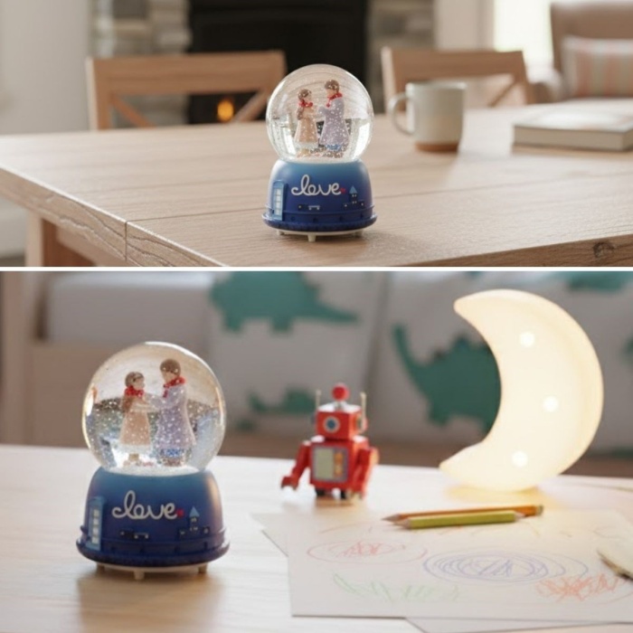 ® Pilli Işıklı Müzikli Kar Küresi–El Ele Sevgili Figürlü Eğlenceli Masaüstü Biblo, LED Aydınlatmalı Dekoratif Hediyelik Kar Küresi