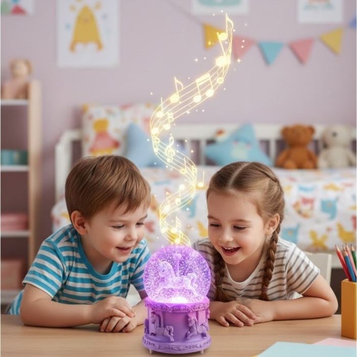 ® Pilli Işıklı Müzikli Kar Küresi–At Figürlü Eğlenceli Masaüstü Biblo, LED Aydınlatmalı Dekoratif Hediyelik Kar Küresi