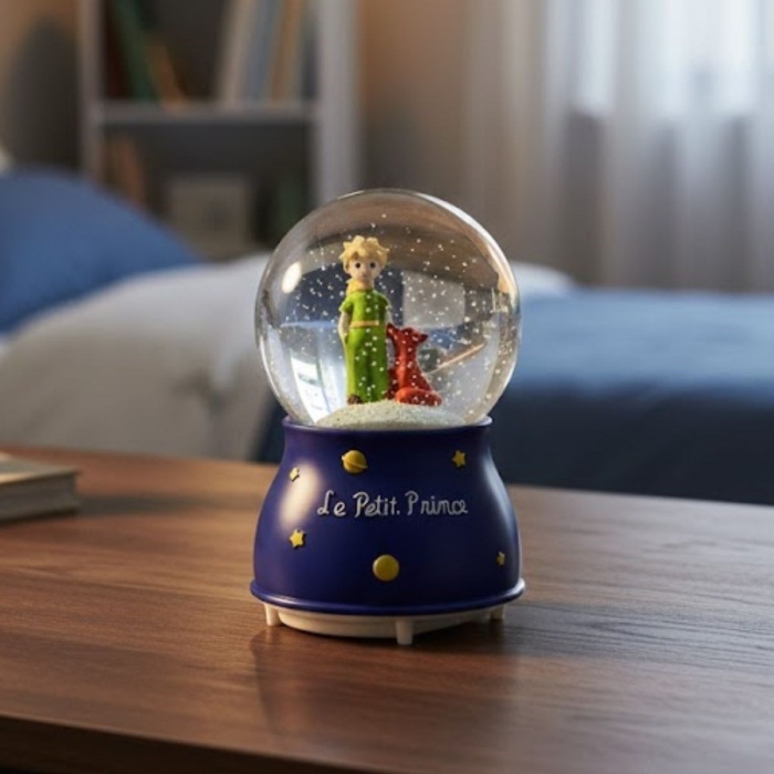® Pilli Işıklı Müzikli Kar Küresi–Le Petit Küçük Prens Figürlü Eğlenceli Masaüstü Biblo, LED Aydınlatmalı Dekoratif Hediyelik Kar Küresi