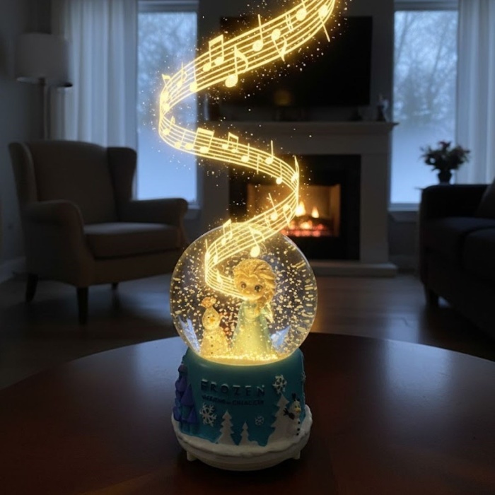 ® Pilli Işıklı Müzikli Kar Küresi–frozen Karlar Ülkesi Figürlü Eğlenceli Masaüstü Biblo, LED Aydınlatmalı Dekoratif Hediyelik Kar Küresi