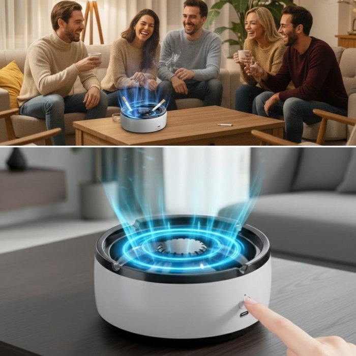 ® Dumanı İçine Çeken Akıllı Kül Tablası – Kokusuz, Filtreli ve Otomatik Duman Emici Küllük