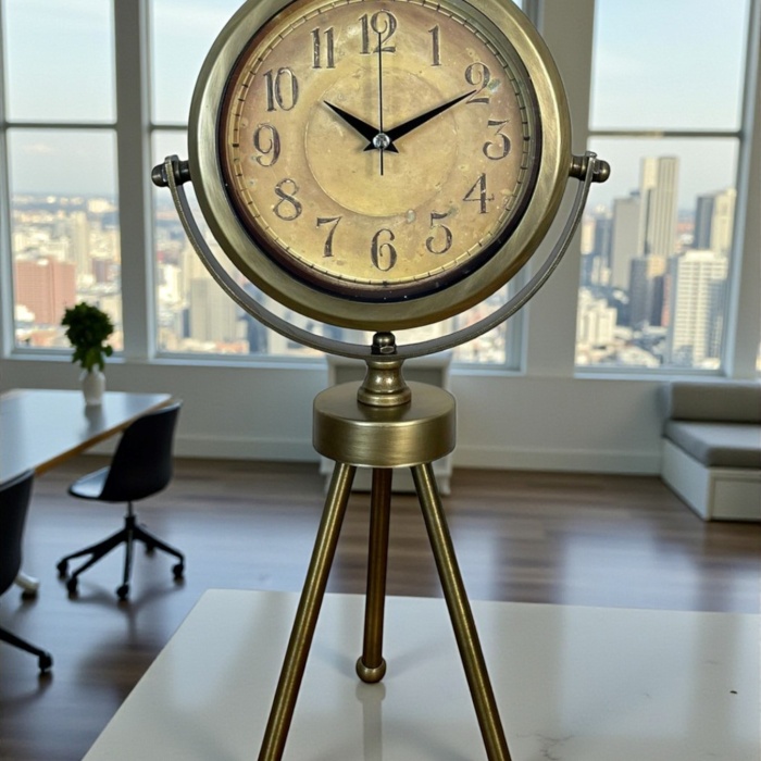 ® Zentime Eskitme Bronz Üç Ayaklı Metal Masa Saati