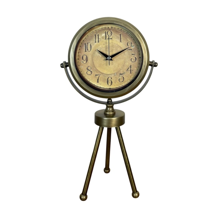 ® Zentime Eskitme Bronz Üç Ayaklı Metal Masa Saati