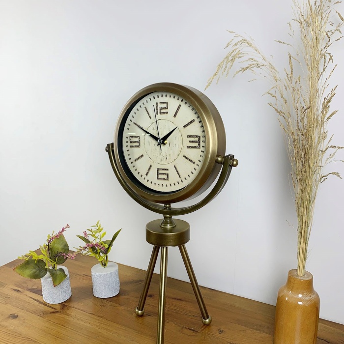 ® Zentime Nostalji Tripod Eskitme Üç Ayaklı Metal Masa Saati