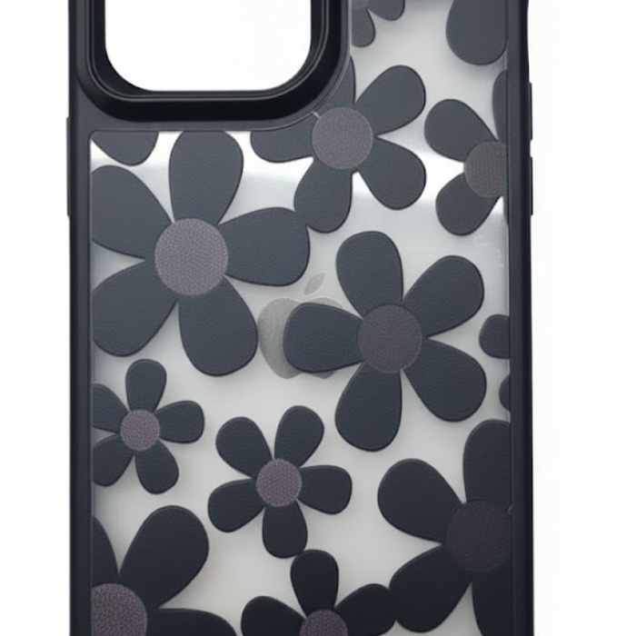 ® iPhone 16 Pro Max Çiçekli Kılıf Bağlama Aparatlı Siyah