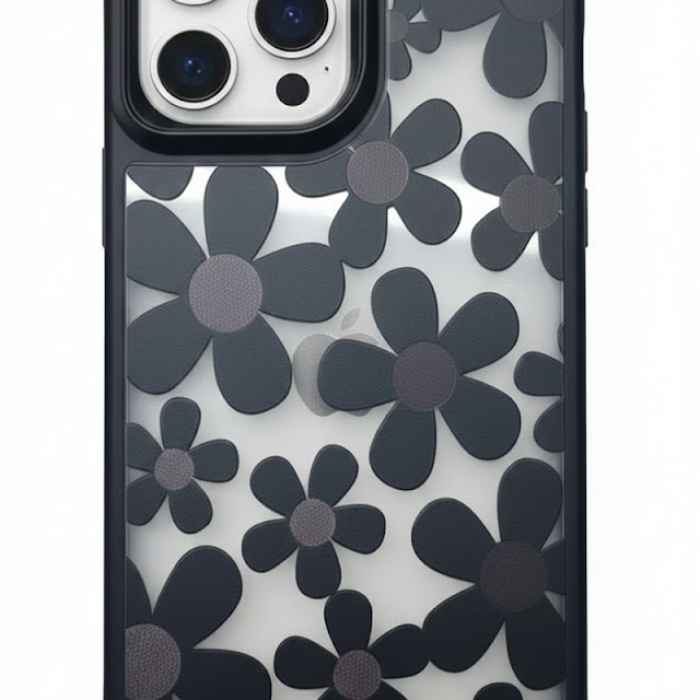 ® iPhone 16 Pro Max Çiçekli Kılıf Bağlama Aparatlı Siyah