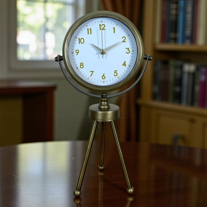 ® Zentime Eskitme Metal Gold Rakamlı Üç Ayaklı Masa Saati