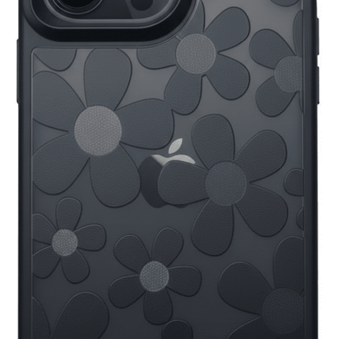 ® iPhone 16 Pro Max Çiçekli Kılıf Bağlama Aparatlı Siyah