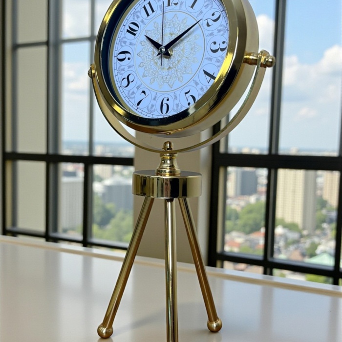 ® Zentime Gold Royal Motifli Üç Ayaklı Metal Masa Saati