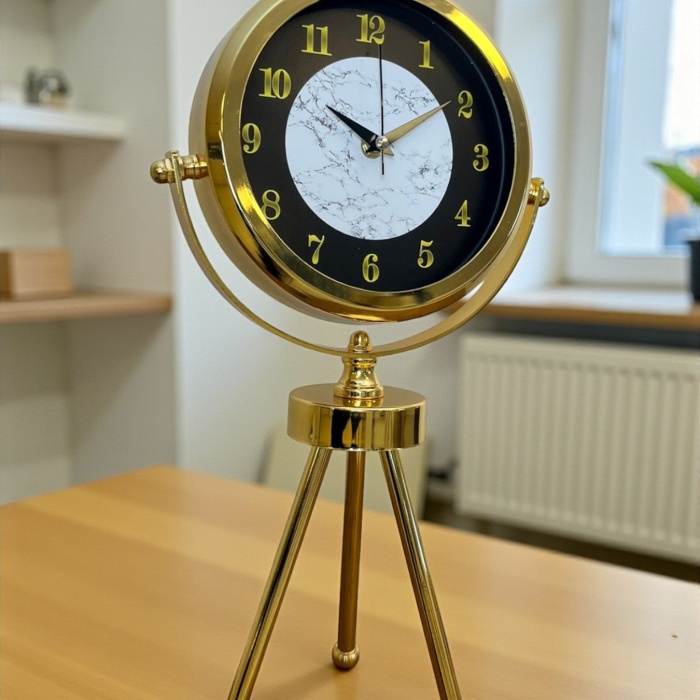 ® Zentime Golden Marble Üç Ayaklı Metal Masa Saati