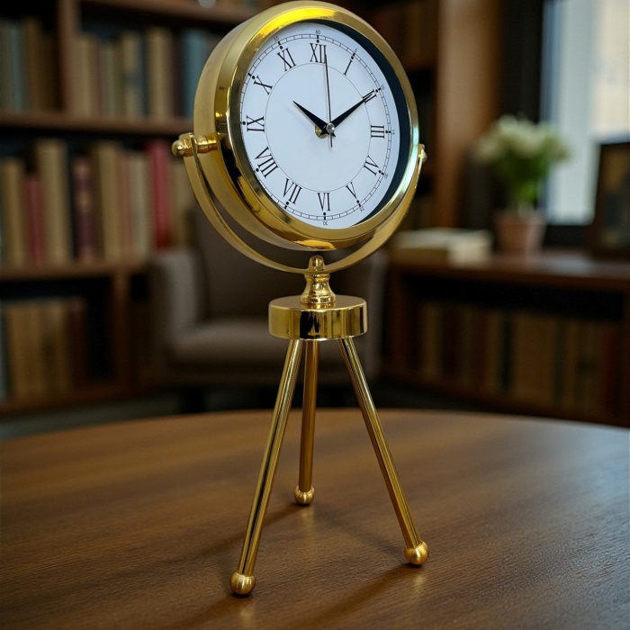 ® Zentime Saray Zarafeti Gold Tripod Üç Ayaklı Metal Masa Saati