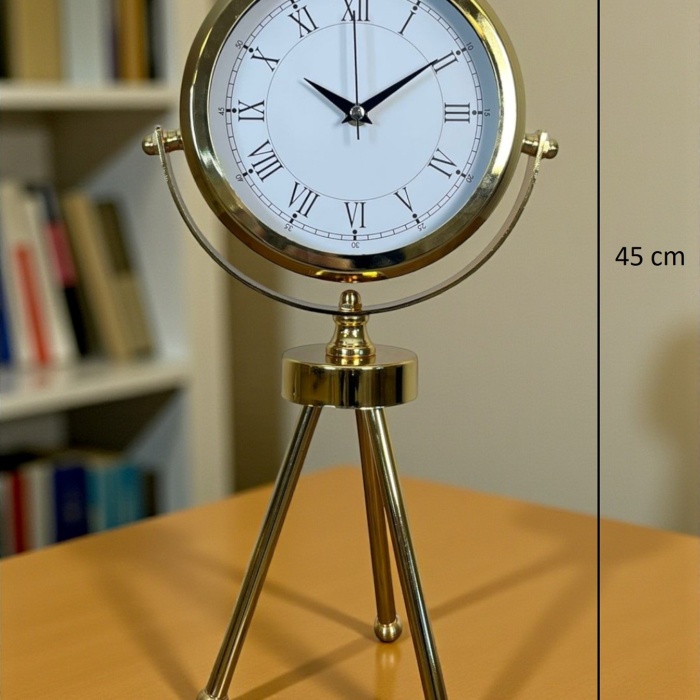 ® Zentime Saray Zarafeti Gold Tripod Üç Ayaklı Metal Masa Saati