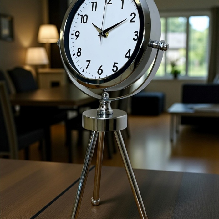 ® Zentime Krom Zarif & Şık Üç Ayaklı Metal Masa Saati