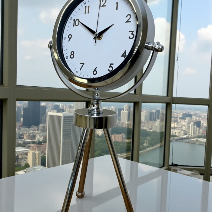 ® Zentime Krom Modern Classic Üç Ayaklı Metal Masa Saati