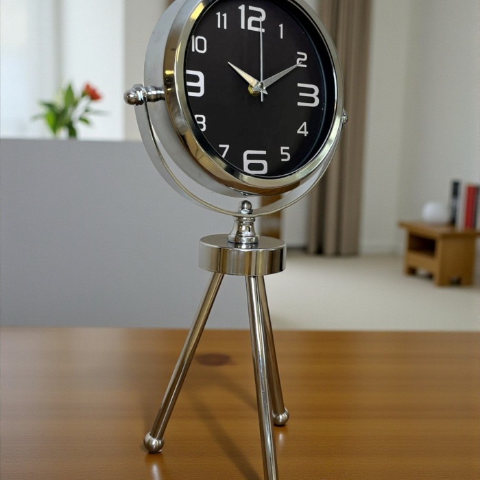 ® Zentime Krom Asil Üç Ayaklı Metal Masa Saati