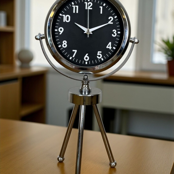 ® Zentime Silver Classic Tasarım Üç Ayaklı Metal Masa Saati
