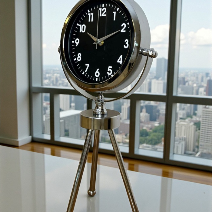 ® Zentime Silver Classic Tasarım Üç Ayaklı Metal Masa Saati