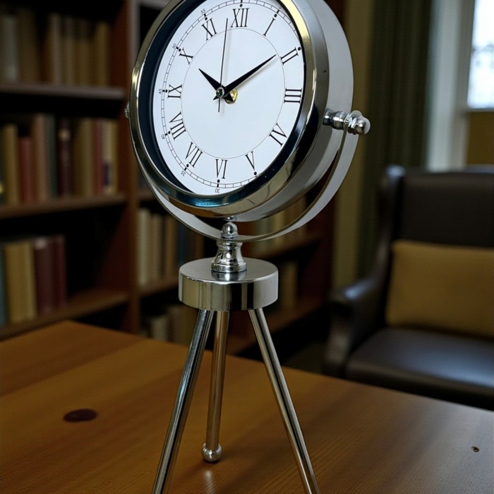 ® Zentime Silver Heritage Üç Ayaklı Krom Metal Masa Saati