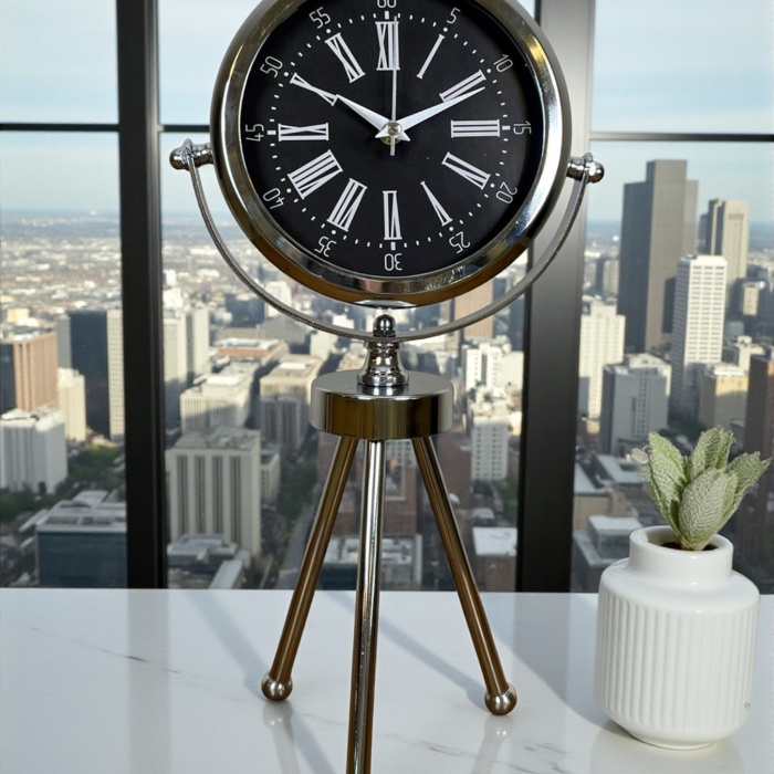 ® Zentime Prime Krom Üç Ayaklı Metal Masa Saati