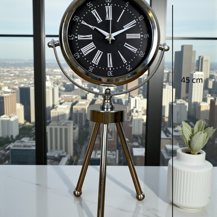 ® Zentime Prime Krom Üç Ayaklı Metal Masa Saati