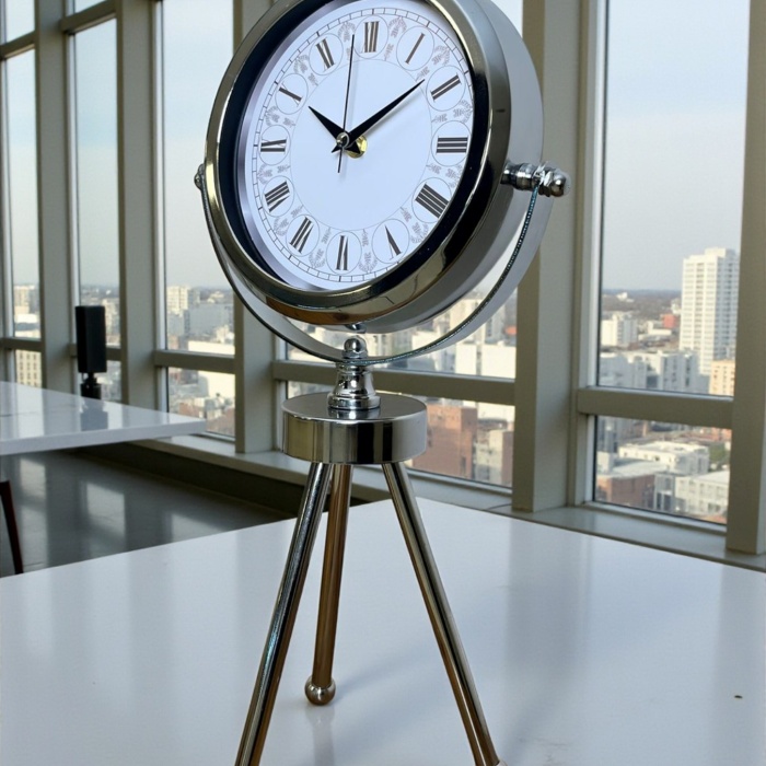 ® Zentime Asalet Krom Üç Ayaklı Metal Masa Saati